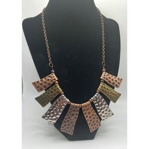 Hammered Mixed Metal Bib Necklace Copper Gold Silver Statement‎ Boho